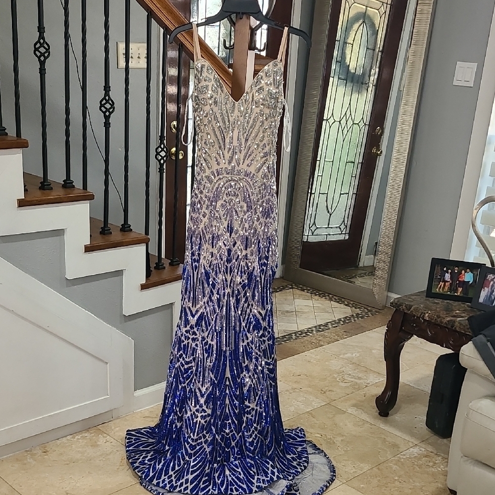 Jovani Silver and Purple Sequin Prom Dress - Picture 6 of 15